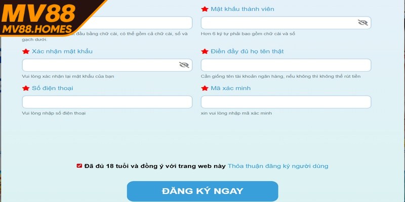 Truy cập vào trang tạo tài khoản MV88 chính thức theo link